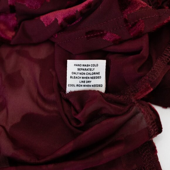 Ultra Pink Burnout Velvet Blouse L Burgundy Floral Sheer Romantic Goth Vampy - Picture 8 of 13